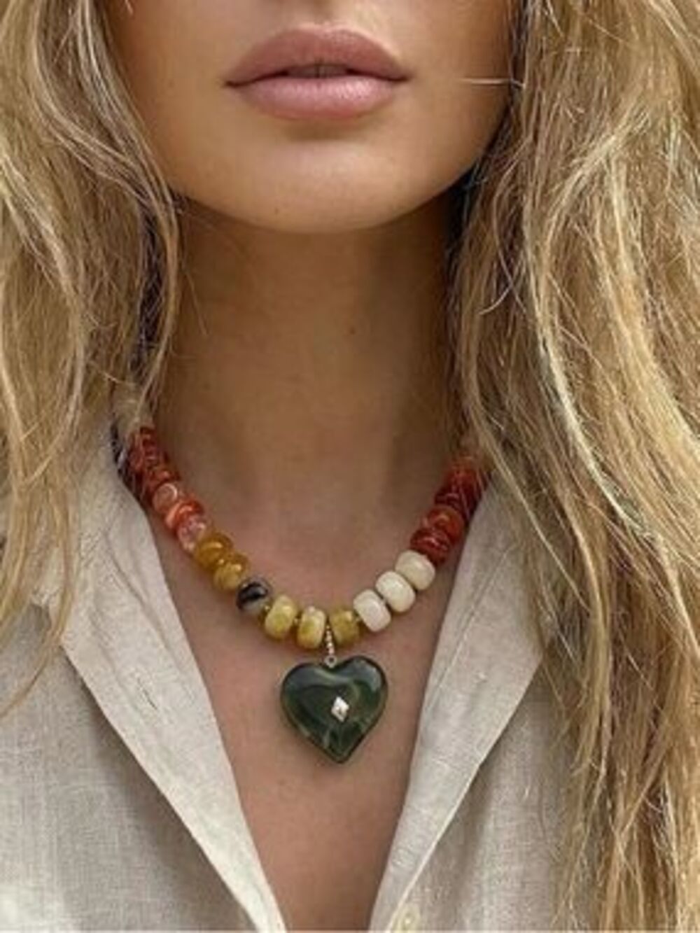 NEW Multicolor Beaded Heart Pendant Necklace - Green Heart-